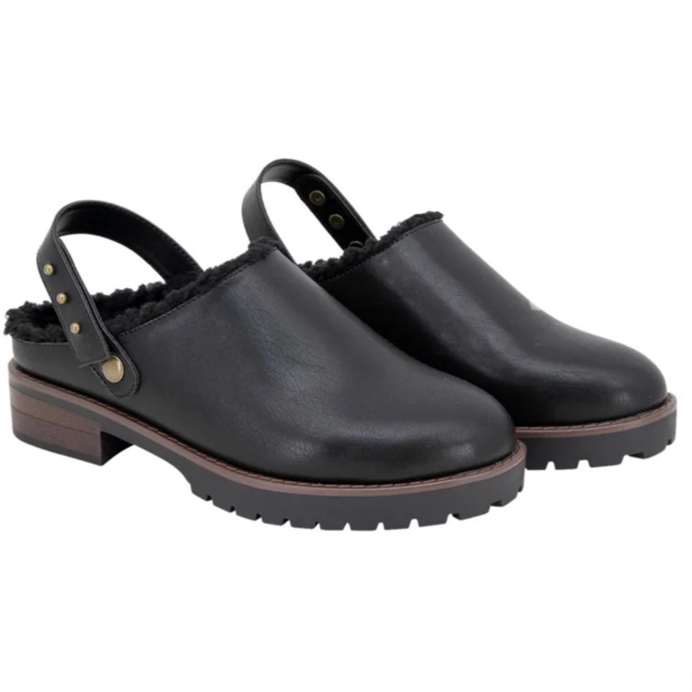 Kensie Black Leather Mules with Shearling Lining size 7.5